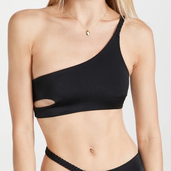 Joues de Sable Swim NWT Emmy One Shoulder Bikini Top in Noir/Black size Medium - Picture 2 of 8